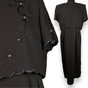 Black Blouson Look Cocktail Dress with Beautiful Beading & Stitching Details